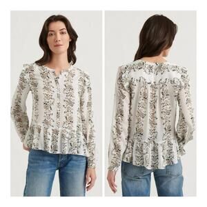 Lucky Brand - Floral Blouse - Cream and Black - Size Medium